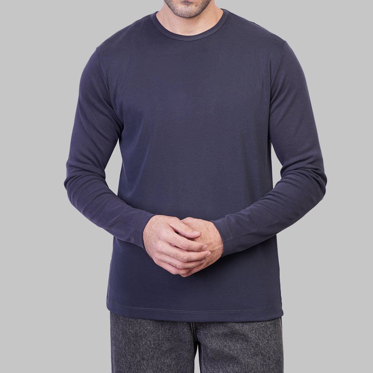 LONG SLEEVE SLIM T-SHIRT - NAVY