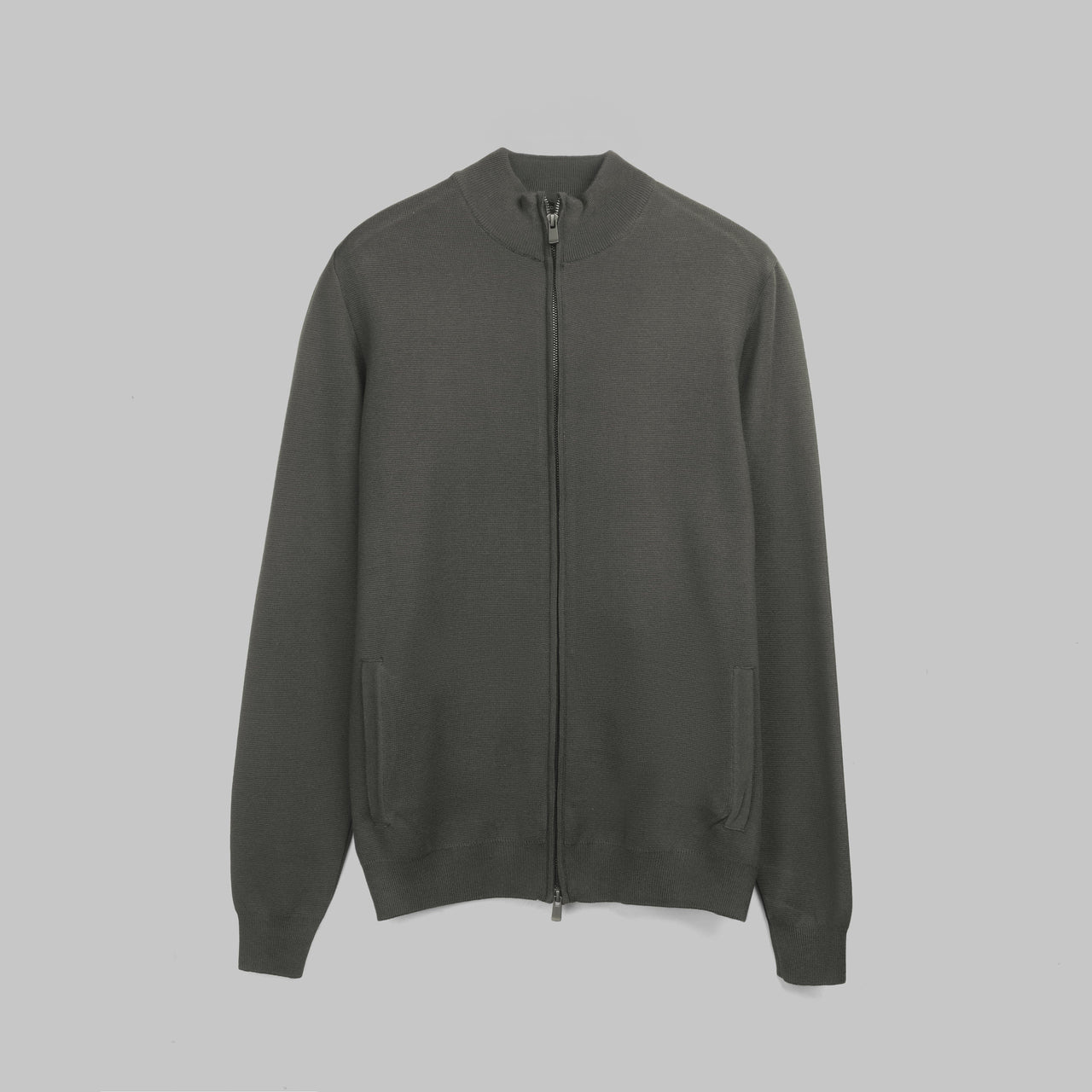 BASIC FULL-ZIP SWEATER - DARK OLIVE