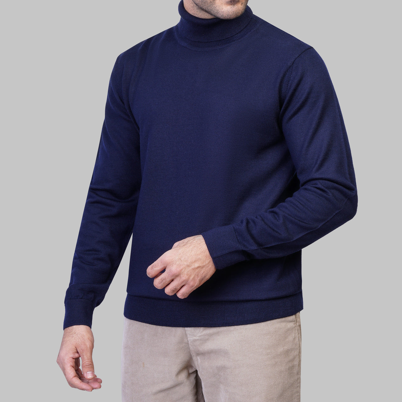 BASIC WOOL HIGH-NECK PULLOVER - DARK NAVY