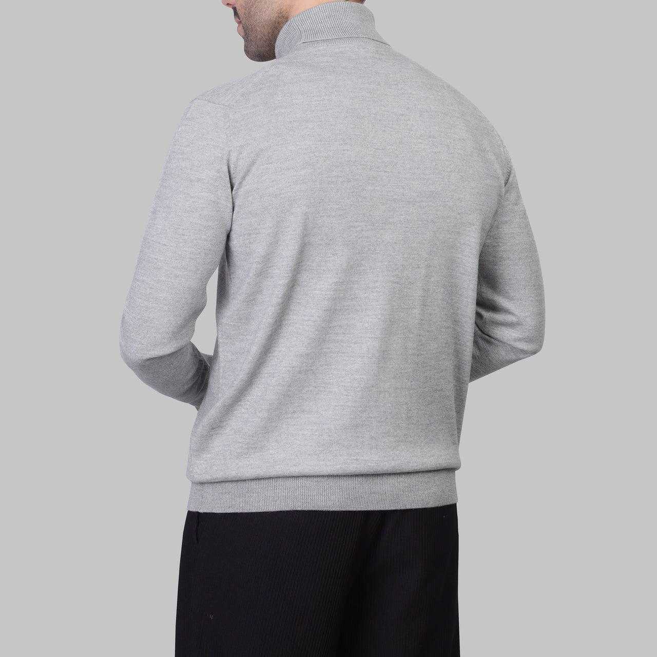 BASIC WOOL HIGH-NECK PULLOVER - LIGHT GREY