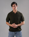TEXTURED KNIT POLO SHIRT  -DARK OLIVE - Dockland
