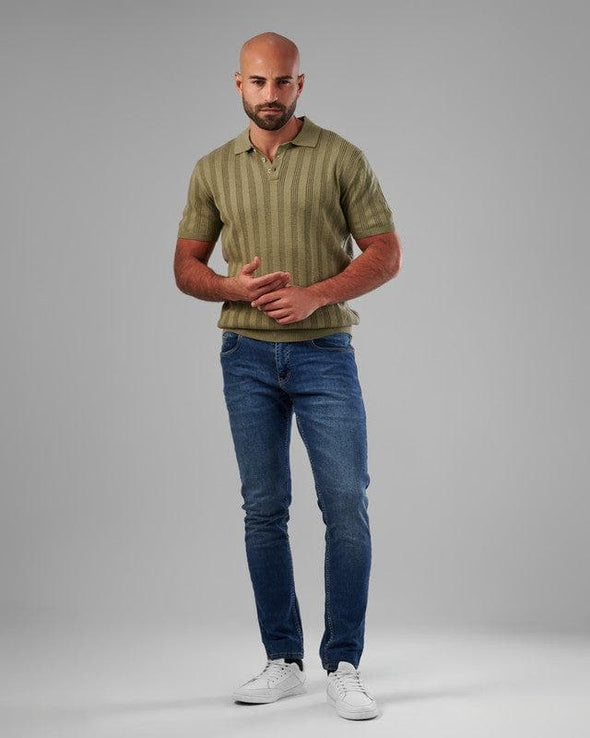 TEXTURED KNIT POLO SHIRT  - LIGHT OLIVE- DOCKLAND