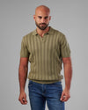 TEXTURED KNIT POLO SHIRT  - LIGHT OLIVE- DOCKLAND