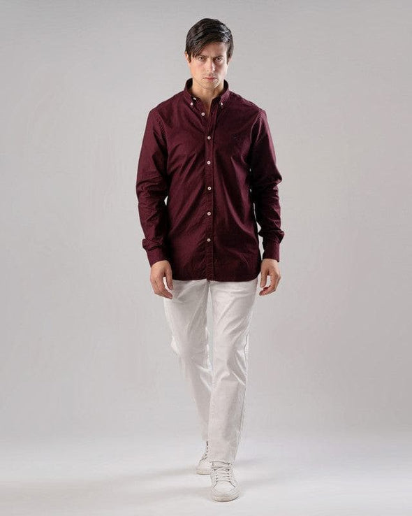 LONG SLEEVE PLAIN OXFORD SHIRT - WINE - Dockland