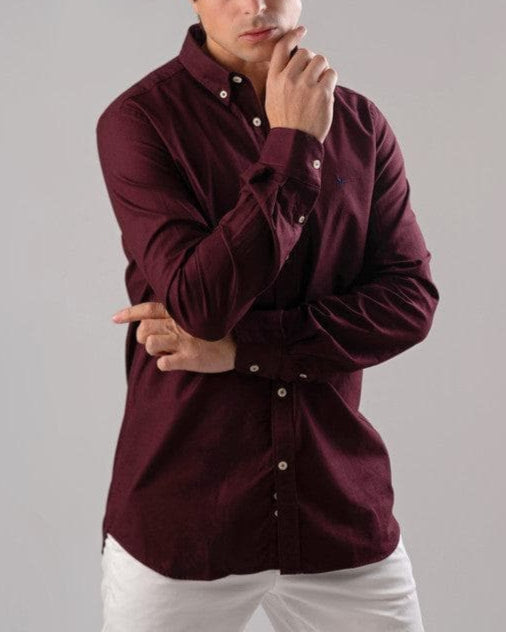 LONG SLEEVE PLAIN OXFORD SHIRT - WINE - Dockland