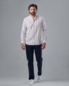 Band Collar Striped Shirt - OFF WHITE- Dockland