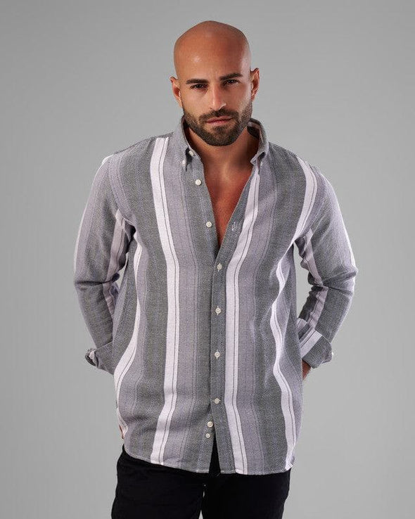 LONG SLEEVE STRIPED SHIRT   -GREY- Dockland