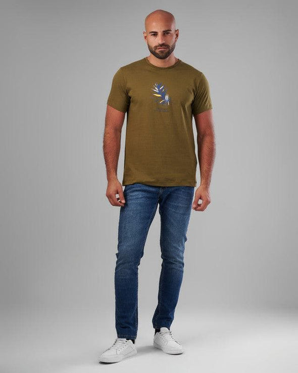 ROUND NECK PRINTED T-SHIRT - DARK OLIVE - Dockland