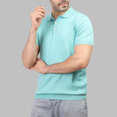 KNIT POLO SHIRT  - AQUA