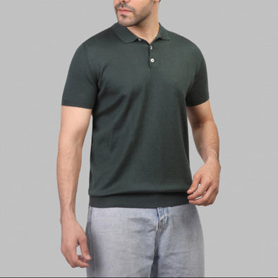KNIT POLO SHIRT  - DARK OLIVE