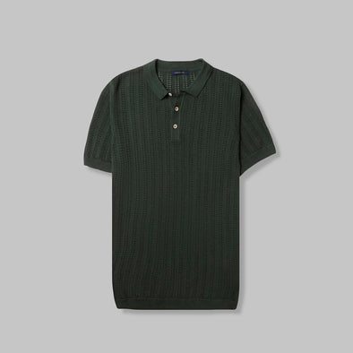 RIBBED KNIT POLO SHIRT- DARK GREEN -DOCKLAND