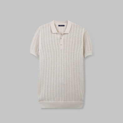 RIBBED KNIT POLO SHIRT- LIGHT BEIGE -DOCKLAND