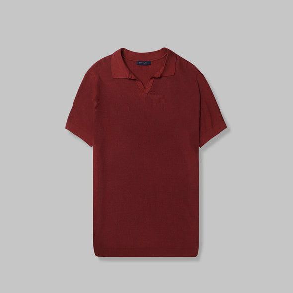 V-NECK RIBBED KNIT POLO  - BURGUNDY - DOCKLAND