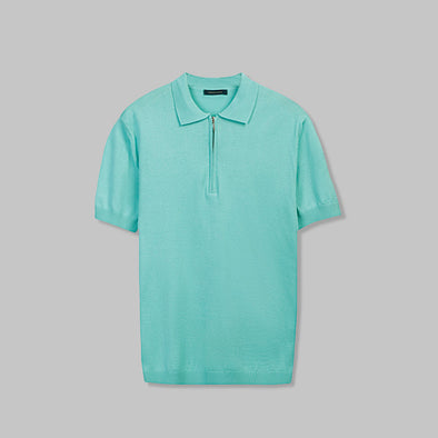 KNIT POLO SHIRT WITH ZIP -AQUA - DOCKLAND