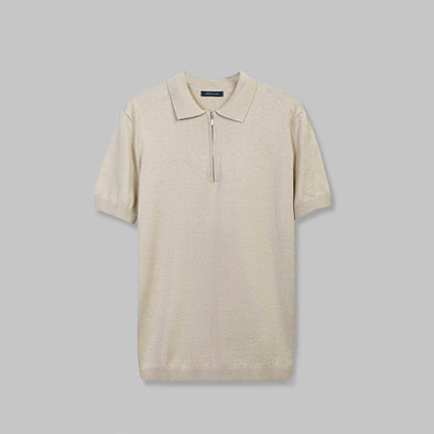 KNIT POLO SHIRT WITH ZIP - BEIGE - DOCKLAND