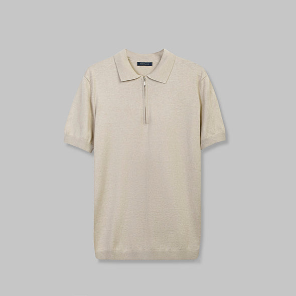 KNIT POLO SHIRT WITH ZIP - BEIGE - DOCKLAND