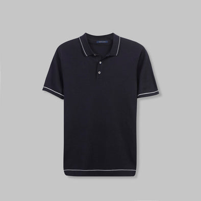 CONTRAST KNIT POLO SHIRT  -NAVY - DOCKLAND