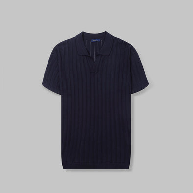 RIBBED KNIT POLO SHIRT- NAVY - DOCKLAND