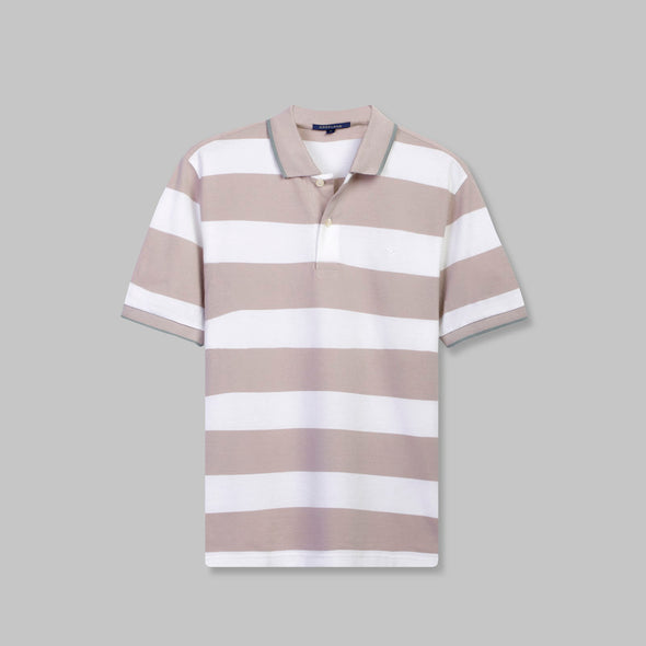 Classic Striped Polo with Tipped Collar  - CAFÉ - DOCKLAND