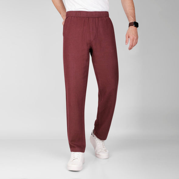 Lightweight Ramie Blend Trousers  -  BURGUNDY - Dockland