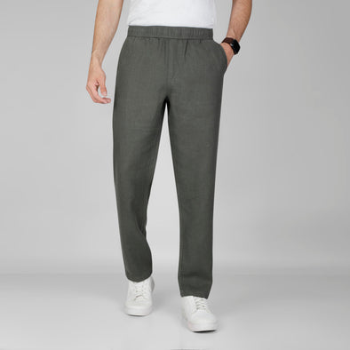 Lightweight Ramie Blend Trousers  -  OLIVE - Dockland