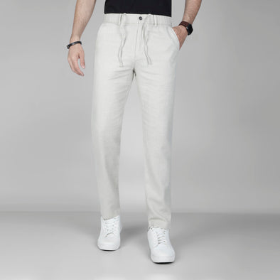 Linen-Cotton Drawstring Trousers  -  OFF WHITE  - Dockland