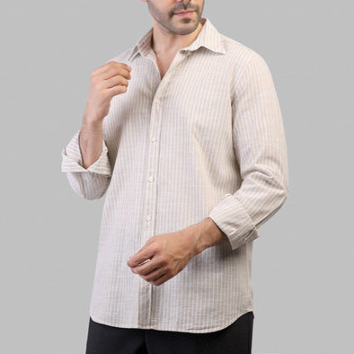 LONG SLEEVE STRIPED SHIRT- BEIGE - Dockland