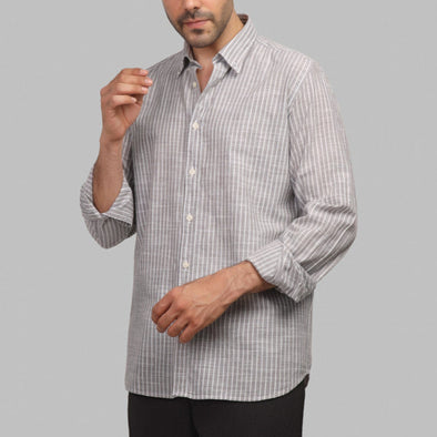LONG SLEEVE STRIPED SHIRT- GREY - Dockland