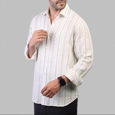 STRIPED LINEN SHIRT- BEIGE- Dockland