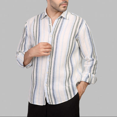 STRIPED LINEN SHIRT- OLIVE - Dockland