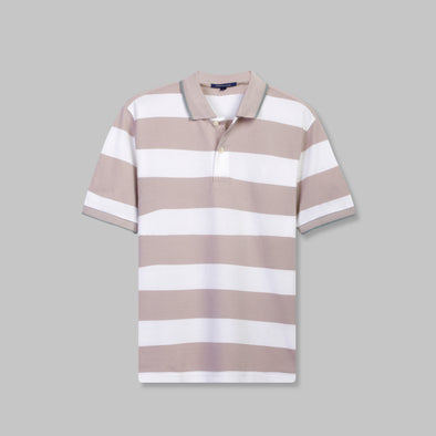 Classic Striped Polo with Tipped Collar  - CAFE
