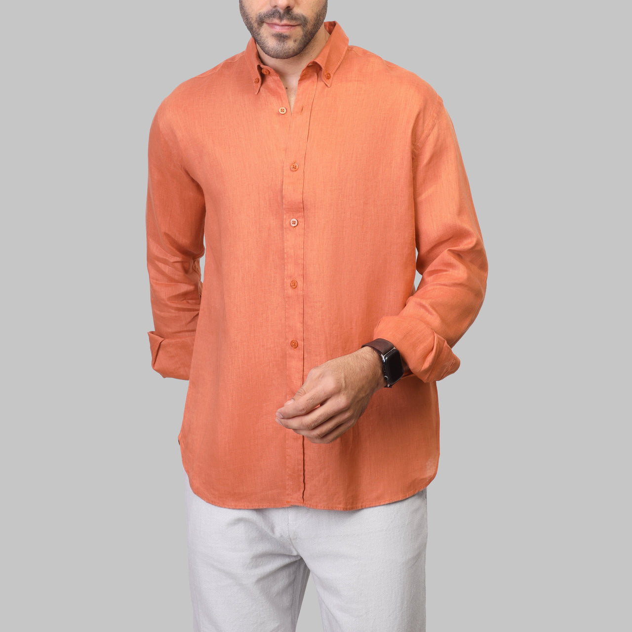LONG SLEEVE LINEN SHIRT  - HAVANE - Dockland