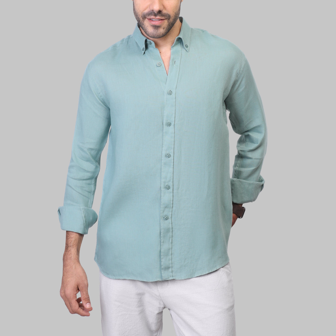 LONG SLEEVE LINEN SHIRT  - MINT - Dockland