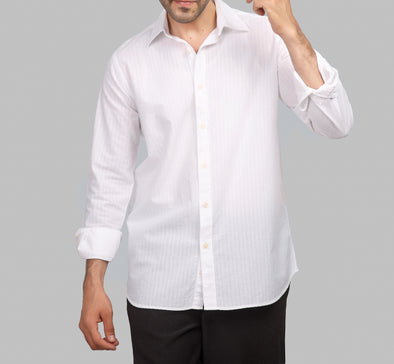LONG SLEEVE STRIPED SHIRT- WHITE