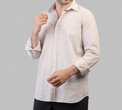 LONG SLEEVE STRIPED SHIRT- BEIGE