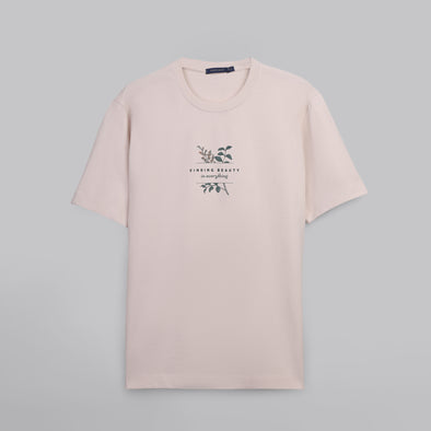 Short-Sleeved Patterned T-Shirt - LIGHT BEIGE- Available in store