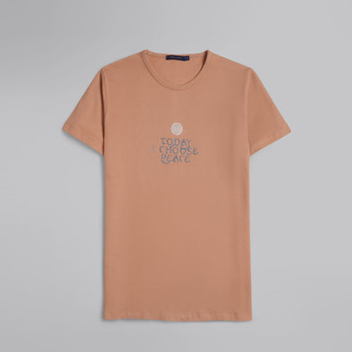 Rubber-Printed Round Neck T-Shirt - LIGHT ORANGE