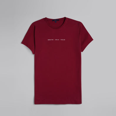 Rubber-Printed Round Neck T-Shirt -WINE