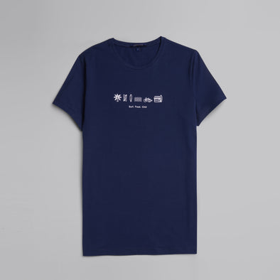 Rubber-Printed Round Neck T-Shirt -NAVY