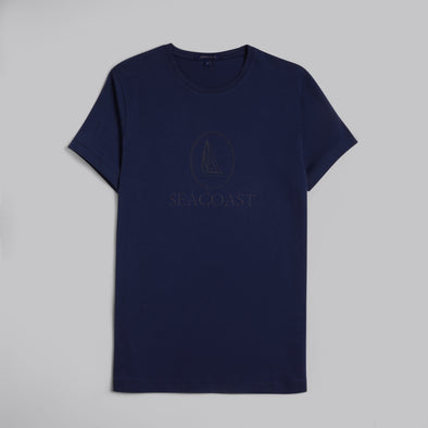 Rubber-Printed Round Neck T-Shirt -NAVY