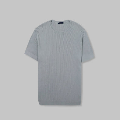 Ribbed Knit Round Neck T-shirt - STEEL-Dockland