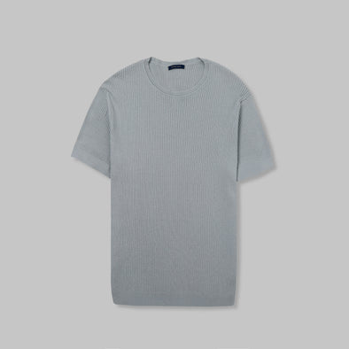 Ribbed Knit Round Neck T-shirt - STEEL - Dockland