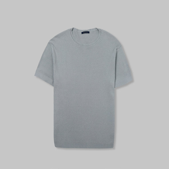 Ribbed Knit Round Neck T-shirt - STEEL - Dockland