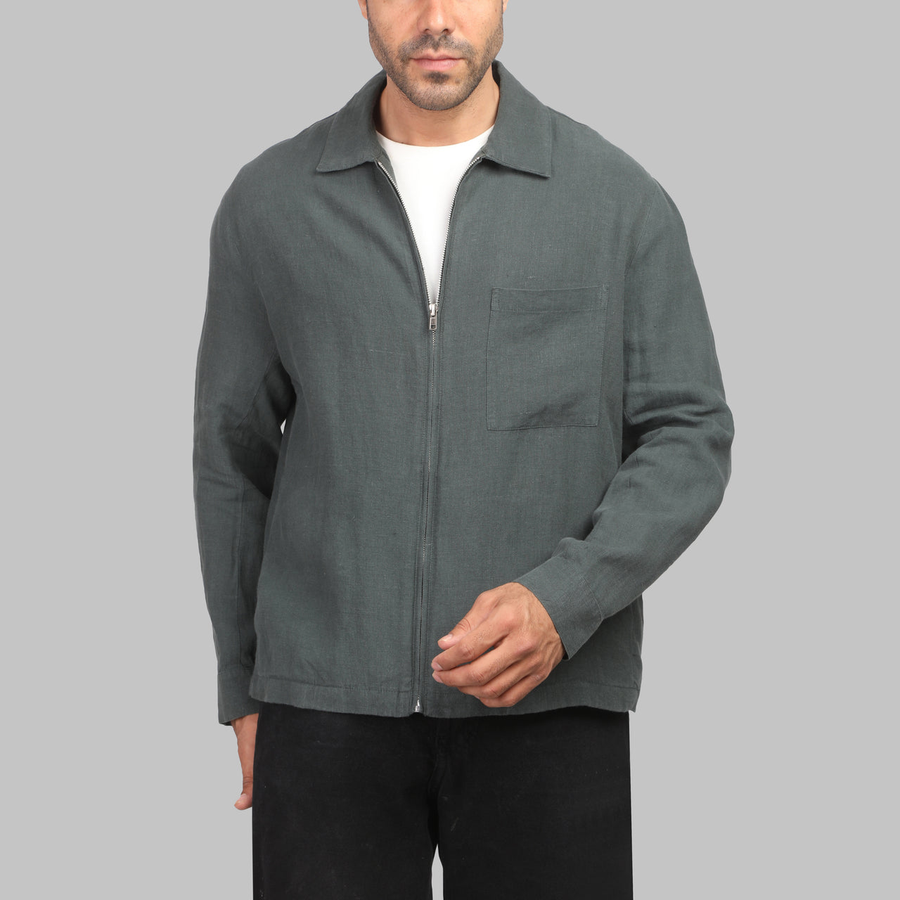 Linen Zip-Front Jacket