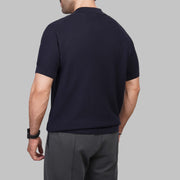 V-Neck Ribbed Knit Polo Shirt - Dockland