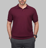 V-Neck Ribbed Knit Polo Shirt - Dockland