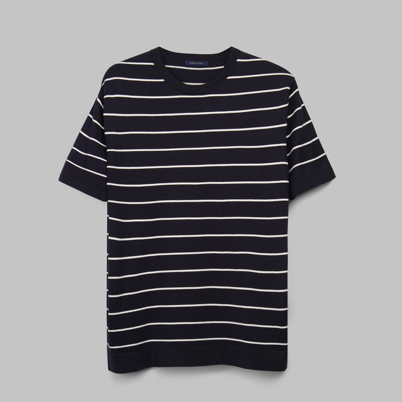 shop men's striped knit navy t-shirt for summer 2026 by dockland - تسوق تيشرت نيت نيفي  رجالي صيفي مخطط ومقلم 2026 من دوكلاند