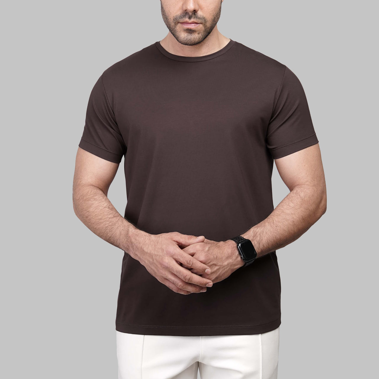 Shop Men's premium round-neck brown t-shirt Summer 2026 Dockland smart casual style - تسوق تيشرت رجالي صيفي بني برقبة مستديرة 2026 من دوكلاند مصر
