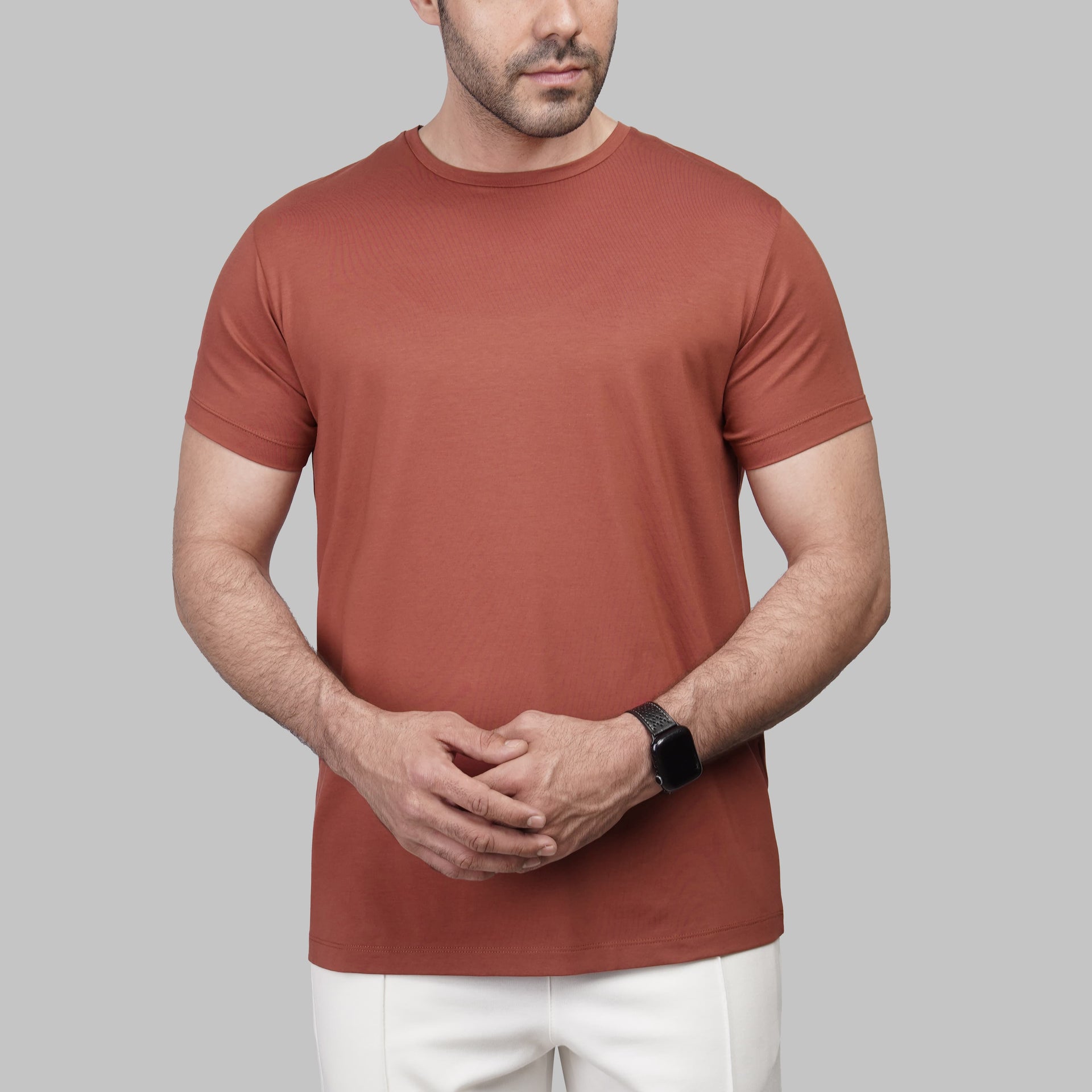 Shop Men's premium round-neck copper t-shirt Summer 2026 Dockland smart casual style - تسوق تيشرت رجالي صيفي احمر نحاسي برقبة مستديرة 2026 من دوكلاند مصر
