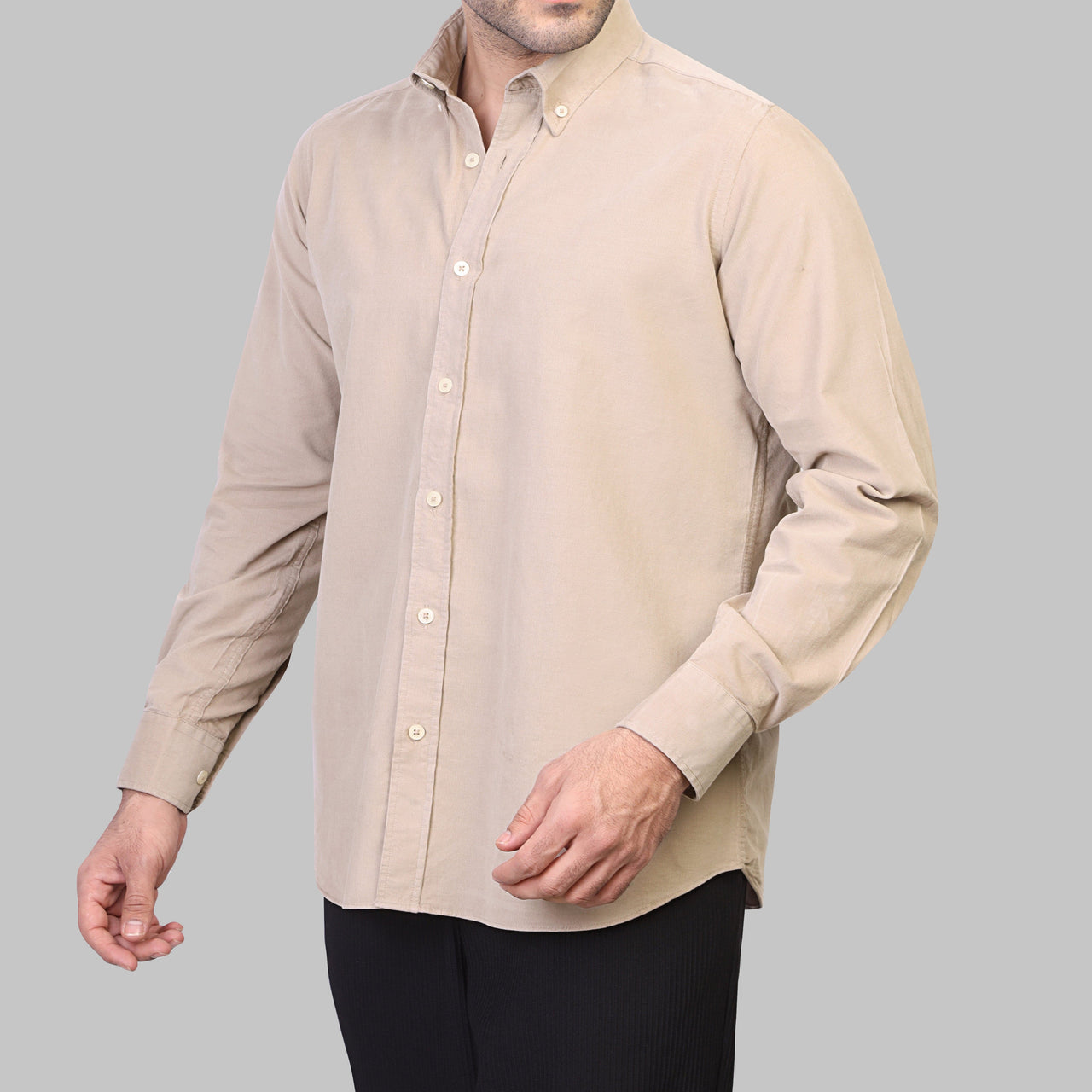 LONG SLEEVE CORDUROY SHIRT- BEIGE